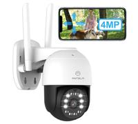 ANTELA Telecamera di Sorveglianza WiFi Esterno 4MP/2.5K, 360°PTZ con registrazione 24/7, IP65, Visione notturna a colori/IR/Smart da 50m con proiettore, Rilevamento del movimento, 2.4GHz