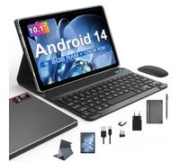 ANTEMPER 2026 Tablet 10 pollici Android 14 con 128 GB ROM + 1 TB TF, Octa-Core 2.0 GHz, 5G/2.4G WLAN, GMS, BT 5.0, 7000 mAh, 13+8 MP, Tablet con tastiera e mouse, Stylus, nero