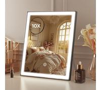 ANTENLICHT Specchio Trucco con Luci Dimmerabile e 10X Specchio Ingranditore, Specchio da Toeletta 3 Temperatura di Colore, Moderno Specchio Trucco da Tavolo con Controllo Touch, 30x25cm, Nero