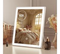 ANTENLICHT Specchio Trucco con Luci Dimmerabile e 10X Specchio Ingranditore, Specchio da Toeletta 3 Temperatura di Colore, Moderno Specchio Trucco da Tavolo con Controllo Touch, 30x25cm, Bianco