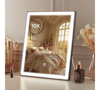 ANTENLICHT Specchio Trucco con Luci Dimmerabile e 10X Specchio Ingranditore, Specchio da Toeletta 3 Temperatura di Colore, Moderno Specchio Trucco da Tavolo con Controllo Touch, 30x25cm, Nero