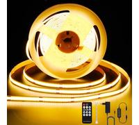 ANTENLICHT Striscia LED COB 5 m, luce bianca calda, 2700 K, 36 W, dimmerabile, con telecomando, CRI90+, 24 V, 8 mm, striscia luminosa autoadesiva, accorciabile, per decorazione domestica