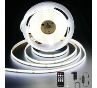 ANTENLICHT Striscia LED COB da 5 m, luce bianca fredda, 6000 K, 36 W, dimmerabile, con telecomando, CRI90+, 24 V, 8 mm, larghezza nastro LED, autoadesivo, accorciabile, per decorazione della casa