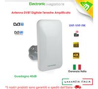 Antenna Amplificata TV digitale terrestre Interno Esterno UHF VHF FM 40dB LTE 4K