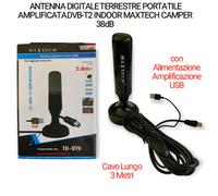 ANTENNA DIGITALE TERRESTRE T2 PORTATILE AMPLIFICATA INDOOR MAXTECH CAMPER 38dB
