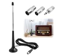 Antenna Radio DVB FM Telescopica, Antenna Telescopica Radio con Base Magnetica e Cavo da 3 Metri per TV Portatile, Sintonizzatore Radio Digitale, Amplificatore AV, Inclusi 3 Adattatori