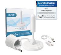 Antenna Ricevitore TV DVB-T2 (HD), AVK25 Plus, 36 DBi Power Plus, Ricezione Digitale in Alta Qualità, Canali e Programmi TV, Sat, Digital Ready, Plug & Play, Cavo da 5m - Bianco