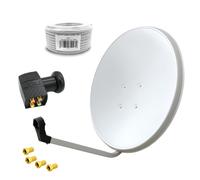 Antenna satellitare 60 cm Quad LNB impianto 4 partecipanti 20 m cavo...