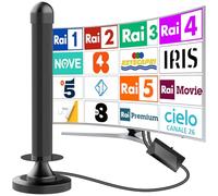 Antenna TV da interno, Antenna tv interna amplificata potente，Amplificador de señal de HDTV digital de recepción omnidireccional de 360 grados, soporta canales 4K hd,Base magnética fácil de instalar