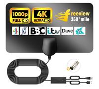 Antenna TV digitale a lungo raggio di 380 km, antenna TV HD amplificata per interni, per Freeview, supporto 4K 1080p (nero)