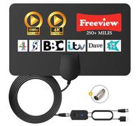 Antenna TV digitale da interni, antenna TV HD amplificata a lungo raggio per canali locali Freeview 4K 1080P, con booster e cavo coassiale da 5 m, nero scuro