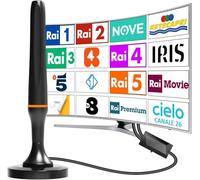 Antenna TV digitale interna, ricezione a lunga distanza, antenna TV portatile con base magnetica resistente, supporta 4K 1080p VHF UHF DVB-T/DVB-T2