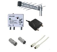 Antenna TV Digitale Terrestre Kit Completo Amplificatore Di Segnale Alimentatore