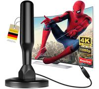 Antenna TV Interna 2025 Antenna TV Interna Amplificata Potente, Terrestre con 450 km di Ricezione con Base Magnetica, Amplificatore di Segnale Support 4K HD/1080P per HDTV