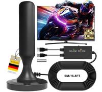 Antenna TV Interna 2025 Antenna TV Interna Amplificata Potente, Terrestre con 450 km di Ricezione con Base Magnetica, Amplificatore di Segnale Support 4K HD/1080P per HDTV