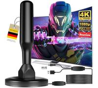 Antenna TV Interna 2026 Antenna TV Interna Amplificata Potente, Terrestre con 450 km di Ricezione con Base Magnetica, Amplificatore di Segnale Support 4K HD/1080P per HDTV (BLACK)