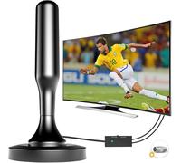 Antenna TV Interna Amplificata Potente, Antenna Portatile con Base Magnetica per 4K Smart TV(DVB-T2), Ricezione Segnali Digitali Terrestri entro 380 km, Include un cavo coassiale da 5 m (Nero Opaco)