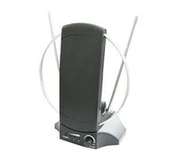 Antenna TV interna con amplificatore, design compatto, segnale migliorato; ideale per ricevere canali in zone a bassa copertura.