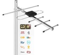 Antenna TV per esterni, antenna digitale ad alte prestazioni per segnale forte nel Regno Unito, ricezione HDTV 4K/1080p, UHF/VHF, 8 m