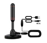 Antenna TV per interni con 2 ripetitori di segnale e cavo da 9 m - Antenna digitale per Smart TV, base magnetica, supporta 4K 1080p - Doppio amplificatore per ricezione a lungo raggio di canali locali