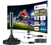 Antenna TV per interni, portata 500 km, ricezione del segnale a 360°, antenna HD Freeview per Smart TV, configurazione Plug & Play, forte amplificatore di segnale, senza costi mensili - Antenna TV