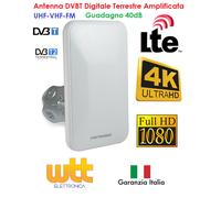 Antenna Amplificata TV digitale terrestre Interno Esterno UHF VHF FM 40dB LTE 4K