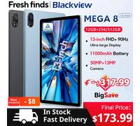 【Anteprima mondiale】Tablet Blackview MEGA 8 13 pollici FHD+ 90Hz Display 11000mAh AI Android 15 Fotocamera 50Mp 4 altoparlanti BOX 4G Pad PC 12GB 256GB Blue