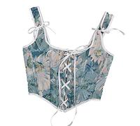 Antermaxier Donne Vintage Floreale Stampa Gilet Fiore Ricamo Modello Stretto Coulisse Tie-up Serbatoio Bustier Corsetto