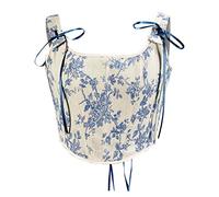 Antermaxier Donne Vintage floreale stampa gilet fiore ricamo modello stretto coulisse Tie-up serbatoio Bustier Corsetto