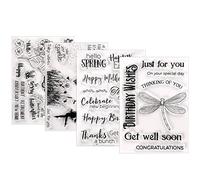 ANTHYTA Timbri Trasparenti, 4 Pz di Timbri Estivi in Silicone, Timbri Trasparenti in Silicone, Timbro Retrò con Motivi e Parole di Benedizioni per Scrapbooking Fai da Te, Diario e Carte