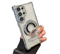 Anti-Fall Four Corners Magnetic Phone Case With Invisible Ring Stand,Transparent Slim Phone Case For Samsung S25 Ultra, S24, S23, S22 Series (Silver,S22Ultra)