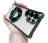 Anti-Fall Four Corners Magnetic Phone Case With Invisible Ring Stand,Transparent Slim Phone Case For Samsung S25 Ultra, S24, S23, S22 Series (Green,S23)