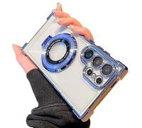 Anti-Fall Four Corners Magnetic Phone Case With Invisible Ring Stand,Transparent Slim Phone Case For Samsung S25 Ultra, S24, S23, S22 Series (Blue,S25Ultra)