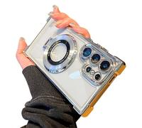 Anti-Fall Phone Case with Invisible Ring Stand for Samsung Galaxy S25 Ultra, Four Corners Anti-Drop Magnetic Electroplated Transparent Foldable Bracket Protective Cover (Silver,S24FE)