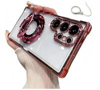Anti-Fall Phone Case with Invisible Ring Stand for Samsung S25, S24, S23, S22, Magnetic Stand Mobile Phone Cases for Samsung, Electroplated Four Corners. (S23Ultra,Pink)