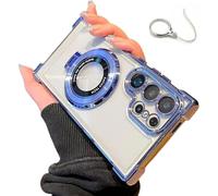 Anti-Fall Phone Case with Invisible Ring Stand for Samsung S25, S24, S23, S22, Magnetic Stand Mobile Phone Cases for Samsung, Electroplated Four Corners. (S24Plus,Blue)