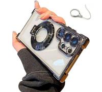 Anti-Fall Phone Case with Invisible Ring Stand for Samsung S25, S24, S23, S22, Magnetic Stand Mobile Phone Cases for Samsung, Electroplated Four Corners. (S24Plus,Black)