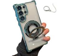 Anti-Fall Phone Case with Invisible Ring Stand for Samsung S25, S24, S23, S22, Magnetic Stand Mobile Phone Cases for Samsung, Electroplated Four Corners. (S24Plus,Green)