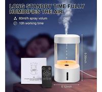 Anti-gravity Water Drop Humidifier, Quiet Cooling Mist Humidifier, 580 Ml, Aromatherapy Essential Oil Diffuser with 7 Colour Lights, Nano Mist, for Be