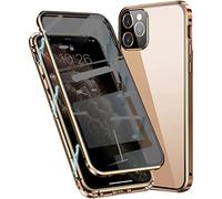 Anti Peep Custodia Compatibile con iPhone 14 Pro Max, Adsorbimento Magnetica Anti-Spia Cover 360 Gradi Protezione Privacy Vetro Temperato Anti-Peeping Custodia Metal Bumper Case Cover,Oro