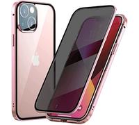 Anti Peep Custodia Compatibile con iPhone 15 Plus,Cover 360 Gradi Protettiva Case Adsorbimento Magnetico Paraurti in Metallo Anti Spia Custodia Privacy Vetro Temperato Anti Spy Cover,Rosa