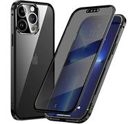 Anti Peep Custodia Compatibile con iPhone 15 Pro Max, Adsorbimento Magnetica Anti-Spia Cover 360 Gradi Protezione Privacy Vetro Temperato Anti-Peeping Custodia Metal Bumper Case Cover,Nero