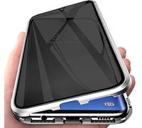 Anti Peep Custodia Compatibile per Samsung Galaxy S24 FE, Adsorbimento Magnetica Anti-Spia Cover 360 Gradi Protezione Privacy Vetro Temperato Anti-Peeping Custodia Metal Bumper Case Cover,Argento