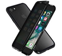 Anti Peep Custodia per iPhone SE/iPhone 7/8 Forte Adsorbimento Magnetica Anti-Spia Cover 360 Gradi Protezione Privacy Vetro Temperato Anti-Peeping Custodia Metal Bumper Anti-Spy Flip Case,Nero