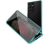 Anti Peep Custodia per Samsung Galaxy S21 Ultra 5G Adsorbimento Magnetica Anti-Spia Cover 360 Gradi Protezione Privacy Vetro Temperato Anti-Peeping Custodia Metal Bumper Anti-Spy Flip Case,Verde