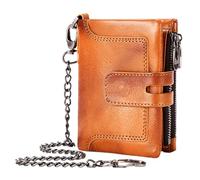Anti-theft Leather Wallet with Chain, Cowhide Men’s Credit Card Wallet with Zipper, Multiple Card Slots and Buckle Closure, Secure Wallet for Paper Money, Vintage Leather Chain Wallet for Men