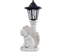 Antica colonna romana a forma di angelo, lampada solare, resistente alle intemperie, scultura in resina per giardino e cortile, luce notturna delicata come commemorazione d'amore, colore grigio per