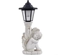Antica colonna romana a forma di angelo, lampada solare, resistente alle intemperie, scultura in resina per giardino e cortile, luce notturna delicata come commemorazione d'amore, colore grigio per