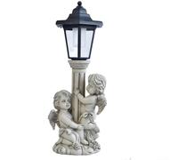 Antica colonna romana, lampada solare a forma di angelo, resistente alle intemperie, scultura in resina per giardino e cortile, luce notturna delicata come commemorazione d'amore, colore grigio per