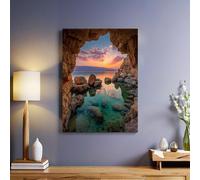 Antiche grotte sulla spiaggia Stampe su Tela Paesaggio Al Tramonto Moderne 40 x 30 cm Quadri Artistici con Cornice Decorazione Murale per Soggiorno Camera da Letto Cucina Bagno Sala da Pranzo Hotel